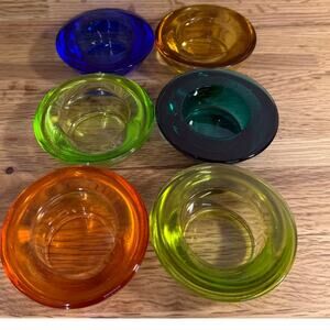Cracker Barrel Heavy Colored Glass Tealight Votive Candle Holders Set of 6